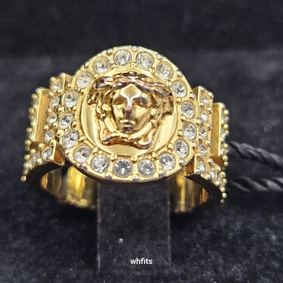 Versace Jewelry - Vintage Versace Medusa gold tone and Rhinestone Ring with original box and tag